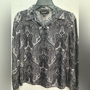 Emanuel Ungaro Black and Gray Paisley Button Down Shirt 100% silk